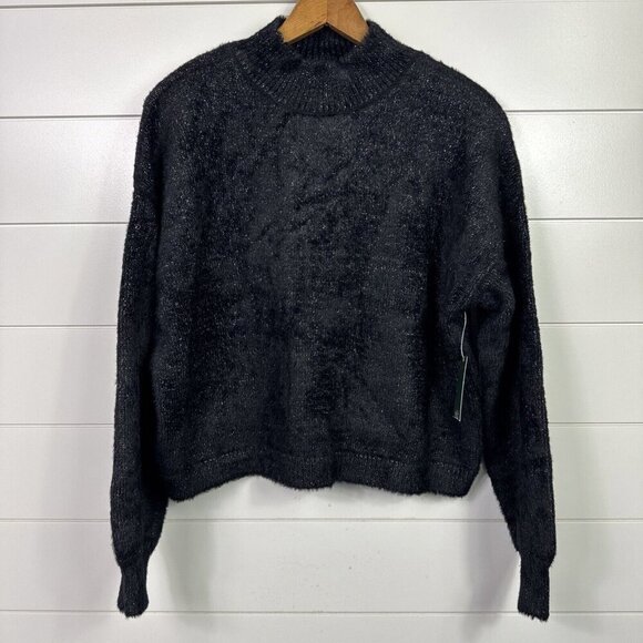 Wild Fable Sparkle Mock Neck Cropped Pullover Sweater Black sz L - Picture 1 of 8